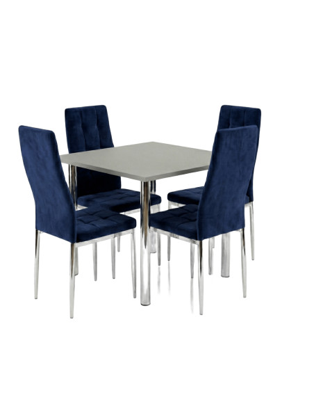 Zestaw stół Lugano 80x80 blat czarny/nogi chrom 4 Monako granat welur