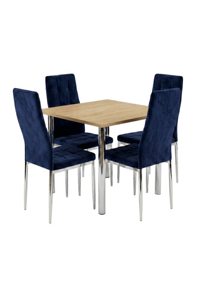 Zestaw stół Lugano 80x80 blat sonoma/nogi chrom 4 Monako granat welur