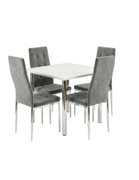 Zestaw stół Lugano 80x80 blat czarny/nogi chrom 4 Monako szare welur