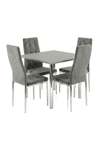 Zestaw stół Lugano 80x80 blat biały/nogi chrom 4 Monako szare welur