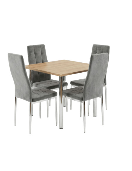 Zestaw stół Lugano 80x80 blat sonoma/nogi chrom 4 Monako szare welur