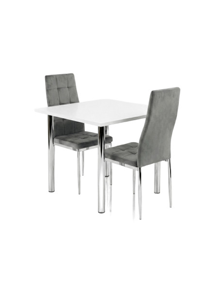 Zestaw stół Lugano 80x80 blat czarny/nogi chrom 2 Monako szare welur