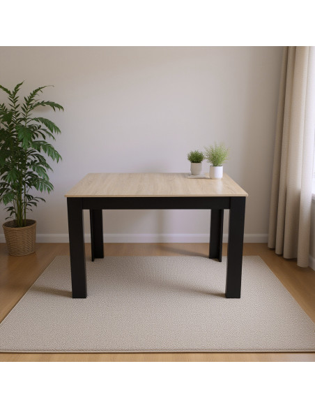 Zestaw stół 120x80 blat jasny dąb sonoma/nogi czarne 4 beżowe krzesła Milano