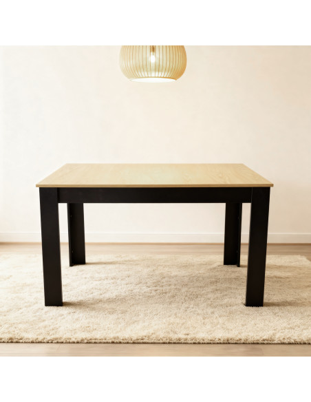 Zestaw stół 120x80 blat sonoma/nogi czarne 4 beżowe krzesła Milano