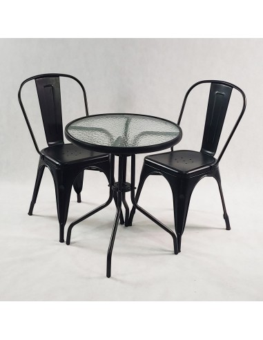 Zestaw stół BISTRO czarny i 2 miedziane krzesła...