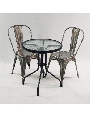 Zestaw stół BISTRO czarny i 2 miedziane krzesła...
