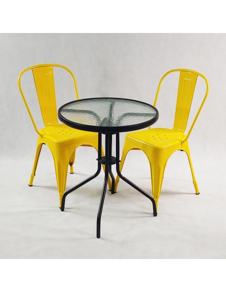 Zestaw stół BISTRO czarny i 2 miedziane krzesła metalowe PARIS