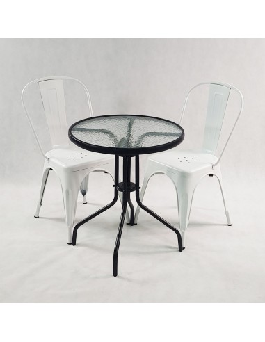 Zestaw stół BISTRO czarny i 2 miedziane krzesła...