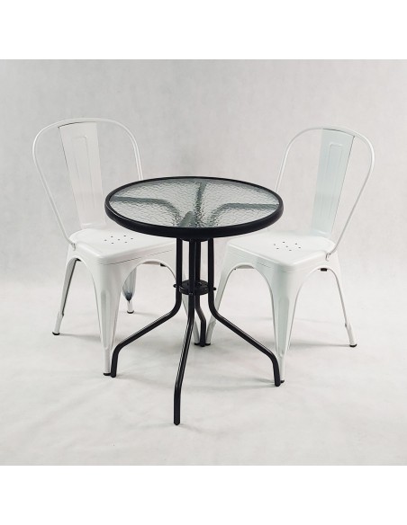 Zestaw stół BISTRO czarny i 2 miedziane krzesła metalowe PARIS