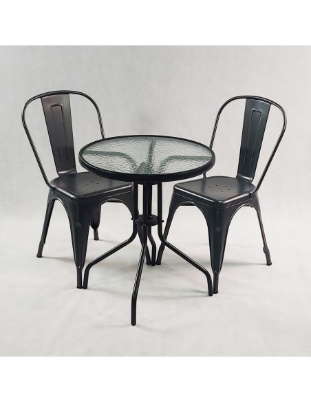 Zestaw stół BISTRO czarny i 2 miedziane krzesła metalowe PARIS