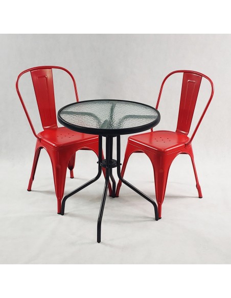 Zestaw stół BISTRO czarny i 2 miedziane krzesła metalowe PARIS