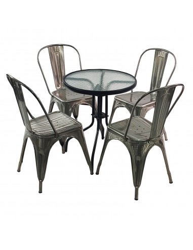 Zestaw stół BISTRO czarny i 4 stalowe krzesła metalowe PARIS