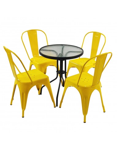 Zestaw stół BISTRO czarny i 4 żółte krzesła metalowe PARIS