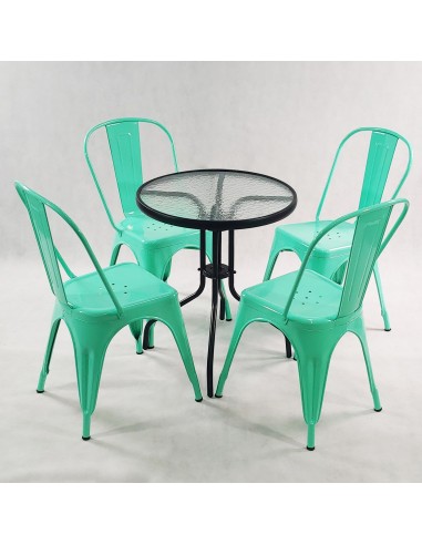 Zestaw stół BISTRO czarny i 4 szare krzesła...