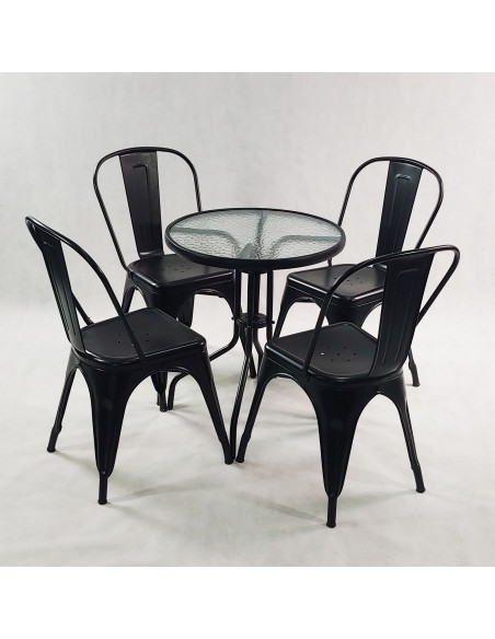 Zestaw stół BISTRO czarny i 4 szare krzesła metalowe PARIS