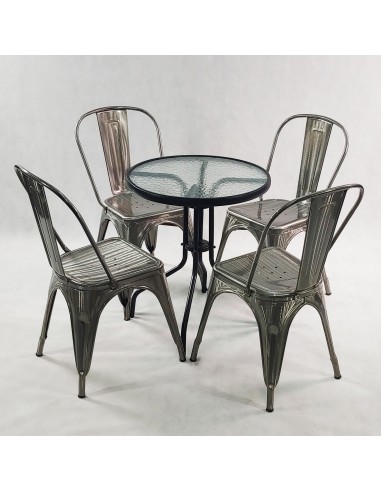 Zestaw stół BISTRO czarny i 4 szare krzesła...