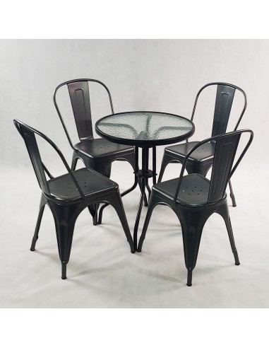 Zestaw stół BISTRO czarny i 4 szare krzesła...