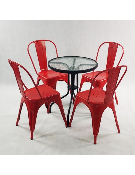 Zestaw stół BISTRO czarny i 4 szare krzesła metalowe PARIS