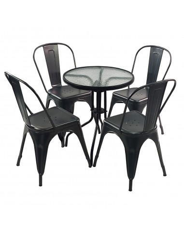 Zestaw stół BISTRO czarny i 4 szare krzesła metalowe PARIS