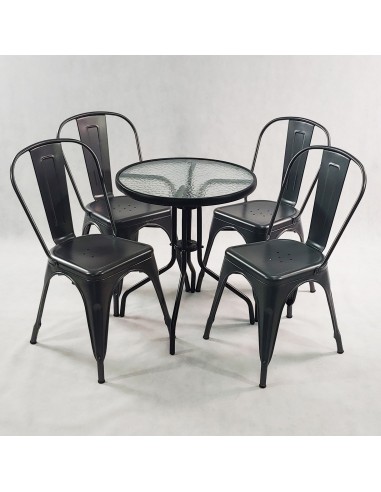 Zestaw stół BISTRO czarny i 4 szare krzesła...
