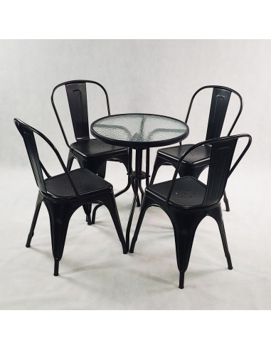 Zestaw stół BISTRO czarny i 4 czerwone krzesła...