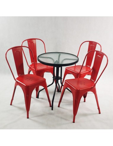 Zestaw stół BISTRO czarny i 4 czerwone krzesła...