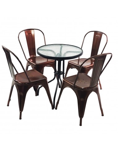 Zestaw stół BISTRO czarny i 4 miedziane krzesła metalowe PARIS