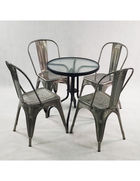 Zestaw stół BISTRO czarny i 4 czarne krzesła metalowe PARIS
