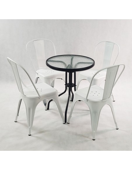 Zestaw stół BISTRO czarny i 4 czarne krzesła metalowe PARIS