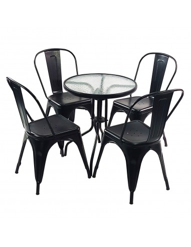 Zestaw stół BISTRO czarny i 4 czarne krzesła metalowe PARIS