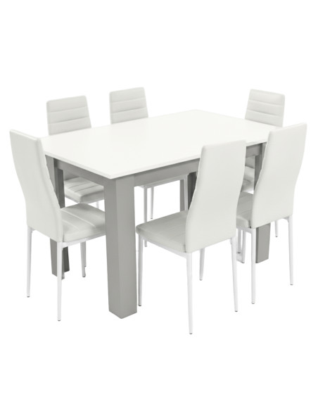 Zestaw stół 120x80 blat biały/nogi jasno szare 6 czarnych krzeseł Nicea
