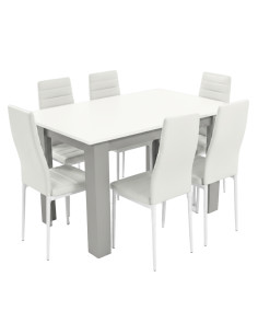 Zestaw stół 120x80 blat biały/nogi jasno szare 6 białych...
