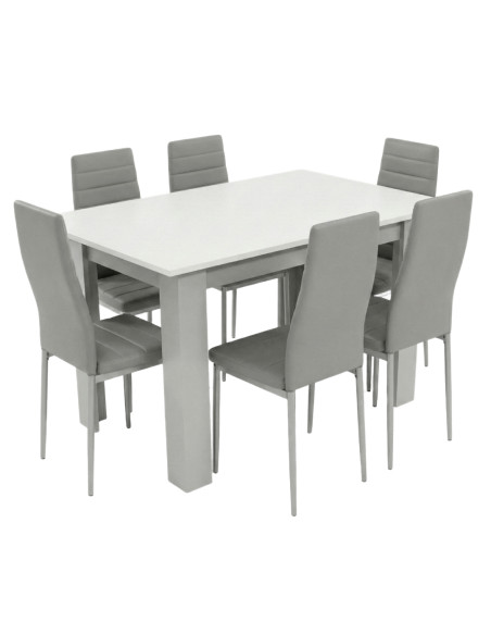 Zestaw stół 120x80 blat biały/nogi jasno szare 6 białych krzeseł Nicea
