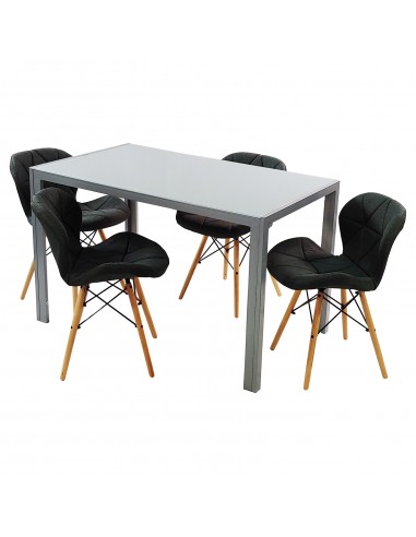 Zestaw stół Monako szary i 4 krzesła Eliot FABRIC czarne
