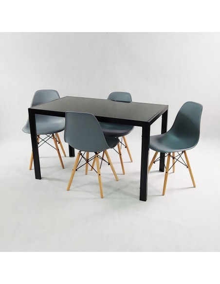 Zestaw stół Monako szary i 4 grafitowe krzesła Milano