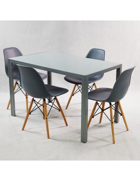 Zestaw stół Monako szary i 4 grafitowe krzesła Milano