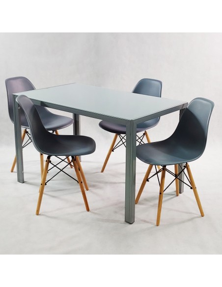 Zestaw stół Monako szary i 4 grafitowe krzesła Milano