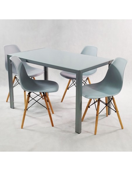 Zestaw stół Monako szary i 4 grafitowe krzesła Milano