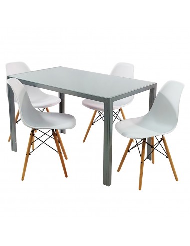 Zestaw stół Monako szary i 4 białe krzesła Milano