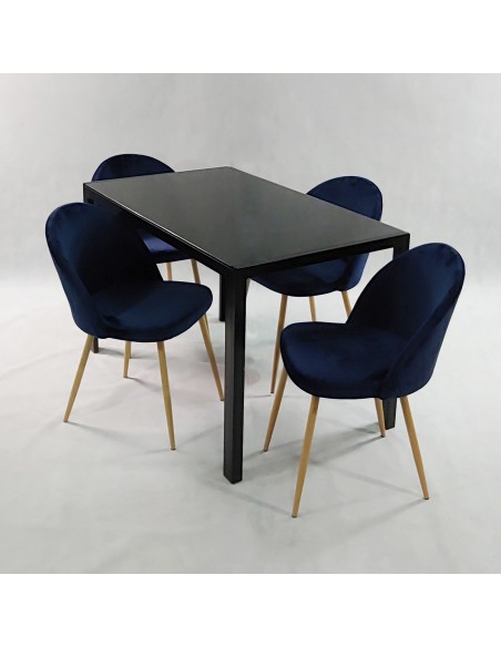 Zestaw stół MONAKO szary i 4 krzesła DENWER VELVET granatowe