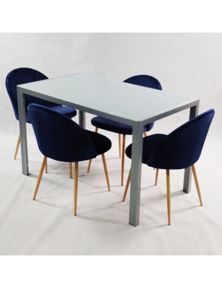 Zestaw stół MONAKO szary i 4 krzesła DENWER VELVET granatowe
