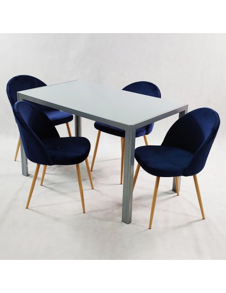 Zestaw stół MONAKO szary i 4 krzesła DENWER VELVET granatowe