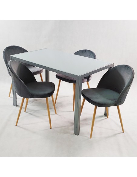 Zestaw stół MONAKO szary i 4 krzesła DENWER VELVET granatowe