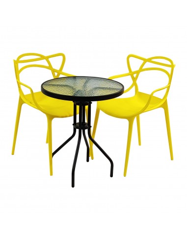 Zestaw stół BISTRO czarny i 2 krzesła żółte MASTER
