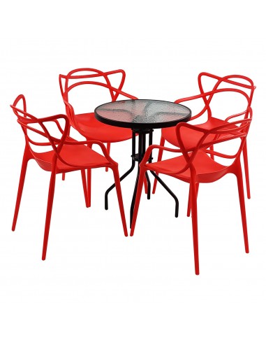 Zestaw stół BISTRO czarny i 4 krzesła czerwone MASTER