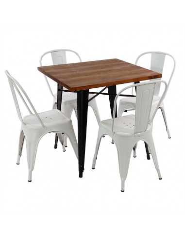 Zestaw stół PARIS czarny i 4 białe krzesła metalowe PARIS