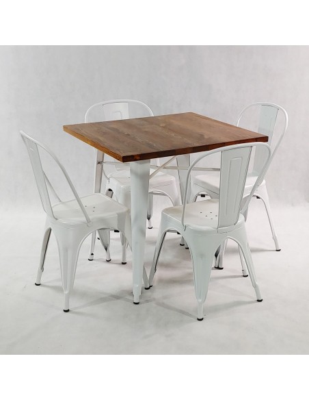 Zestaw stół PARIS biały i 4 czarne krzesła metalowe PARIS