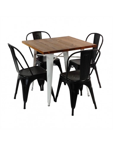 Zestaw stół PARIS biały i 4 czarne krzesła metalowe PARIS