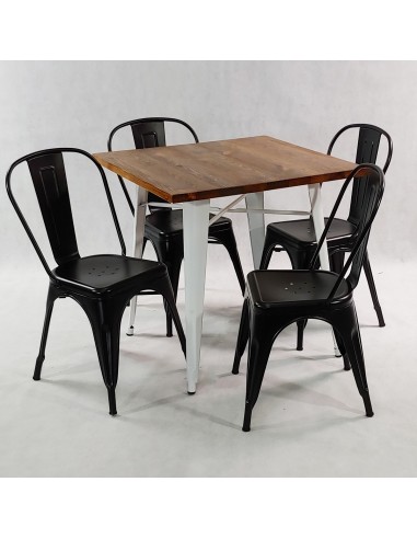 Zestaw stół PARIS biały i 4 czarne krzesła...