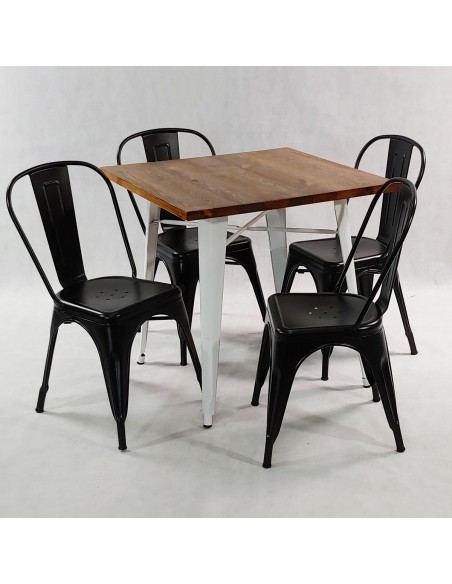 Zestaw stół PARIS biały i 4 czarne krzesła metalowe PARIS